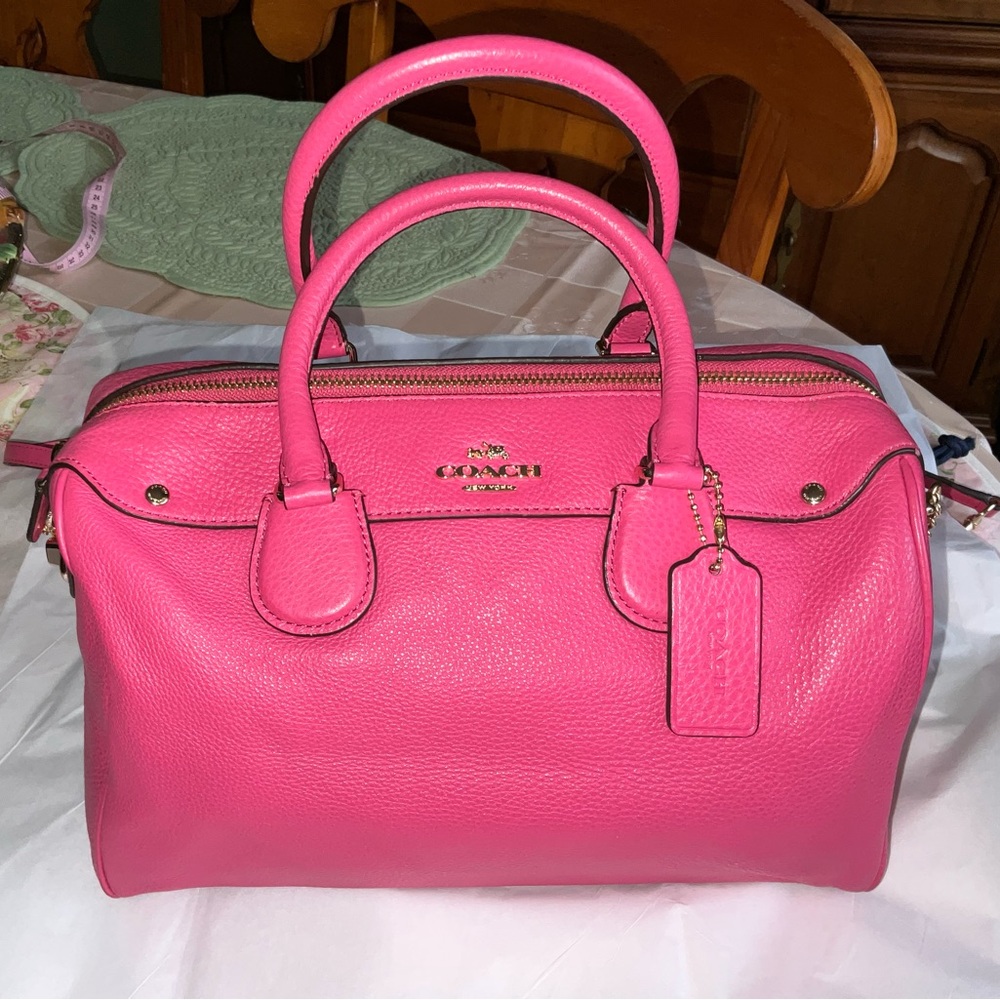Coach Bennett Satchel Dahlia Pink Pebbled Leather Satchel with Gold Hardware